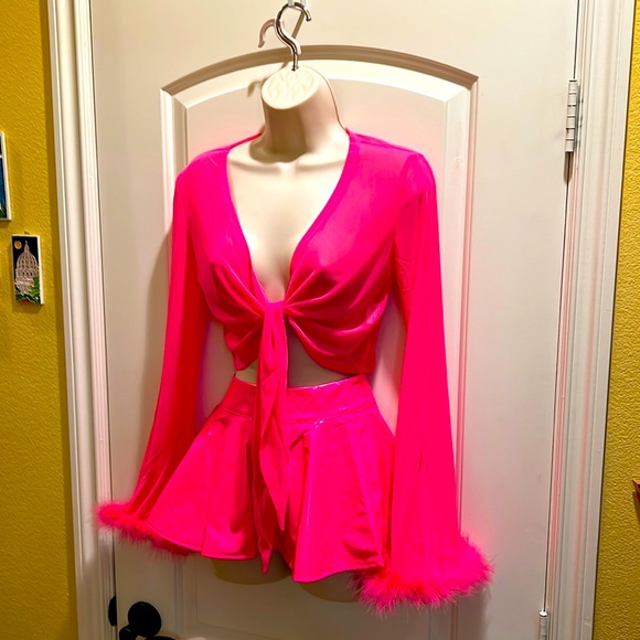 New Pink Marabou long sleeve Blouse - Picture 2 of 8